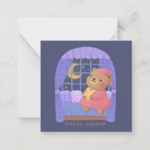 Tarjeta Pequeña Dulces sueños: Ilustracion de oso de peluche