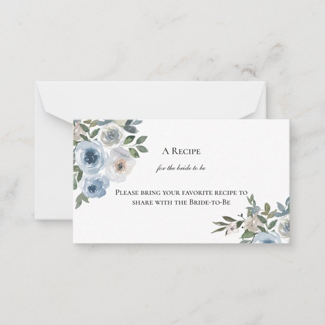 Tarjeta Pequeña Duste Blue Floral Bridal Shower Comparte receta (Anverso)