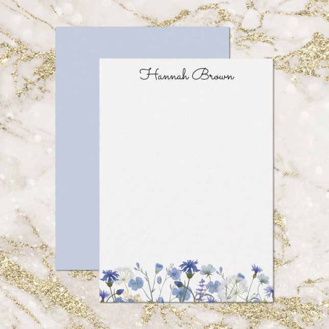 Tarjeta Pequeña Duste Blue Watercolor Wildflower Garden (Close up)