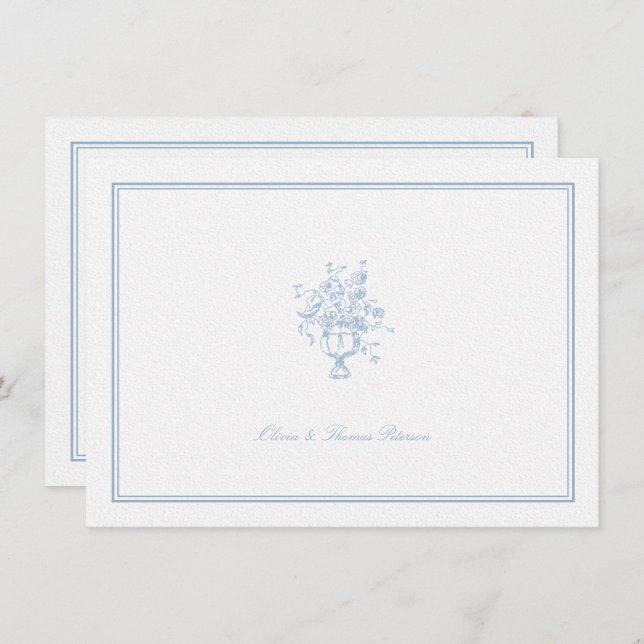 Tarjeta Pequeña Dusty Blue Bouquet Classic Frame Boda Pareja (Anverso / Reverso)