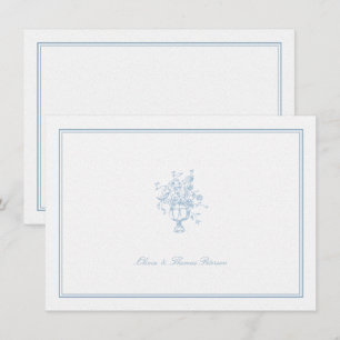 Tarjeta Pequeña Dusty Blue Bouquet Classic Frame Boda Pareja