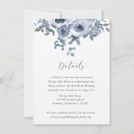 Tarjeta Pequeña Dusty Blue Floral and Grey Wedding Details Card