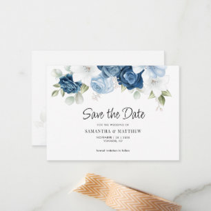 Tarjeta Pequeña Dusty Blue Floral Botanical Save the Date