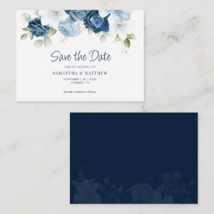 Tarjeta Pequeña Dusty Blue Floral Watercolor Guardar la fecha