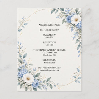 Tarjeta Pequeña Dusty Blue Floral Wedding Details Card