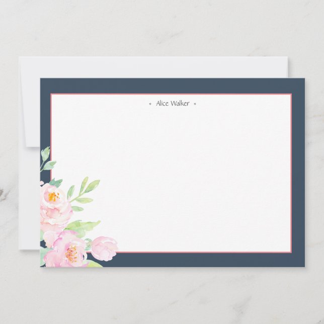 Tarjeta Pequeña Dusty Blue Peonies Stationery Note Card (Anverso)