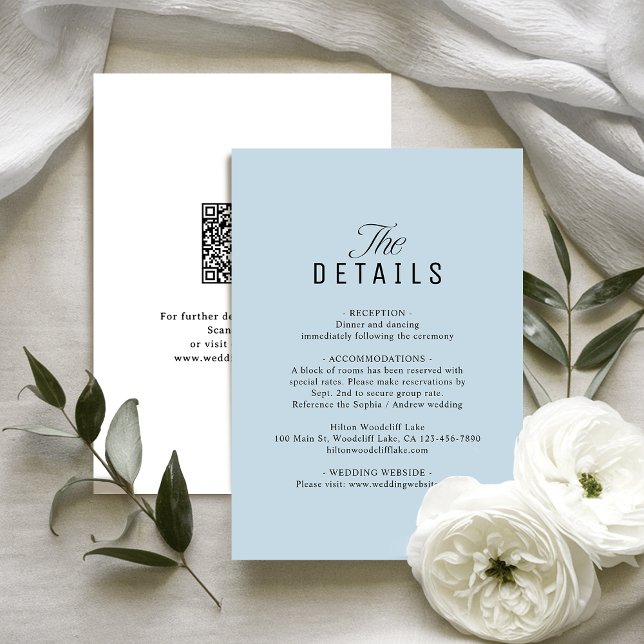 Tarjeta Pequeña Dusty Blue QR Code Classy Wedding Details (Dusty Blue QR Code Classy Wedding Details Note Card)
