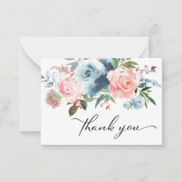 Tarjeta Pequeña Dusty Blue y Rubor Pink Floral Gracias