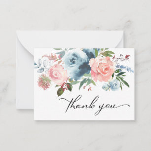 Tarjeta Pequeña Dusty Blue y Rubor Pink Floral Gracias
