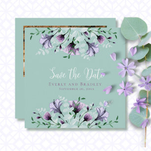 Tarjeta Pequeña Dusty Purple Sage Green Botanical Save the Date