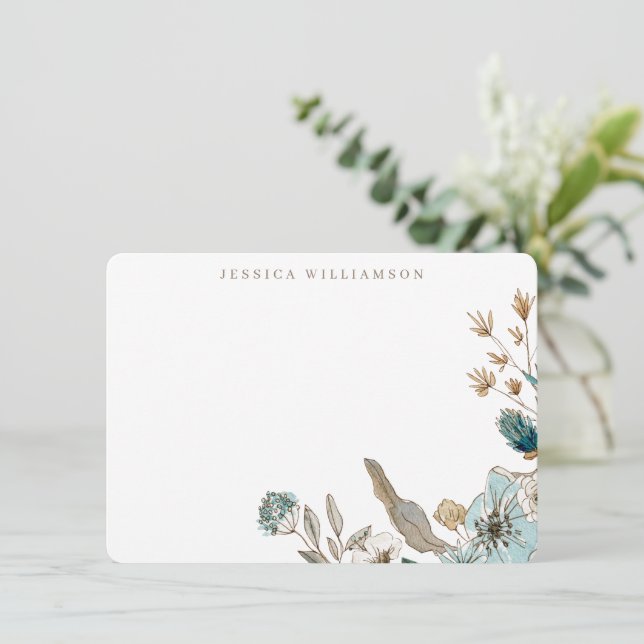 Tarjeta Pequeña Earthy Blue Botanalised Stationery Name (Anverso de pie)