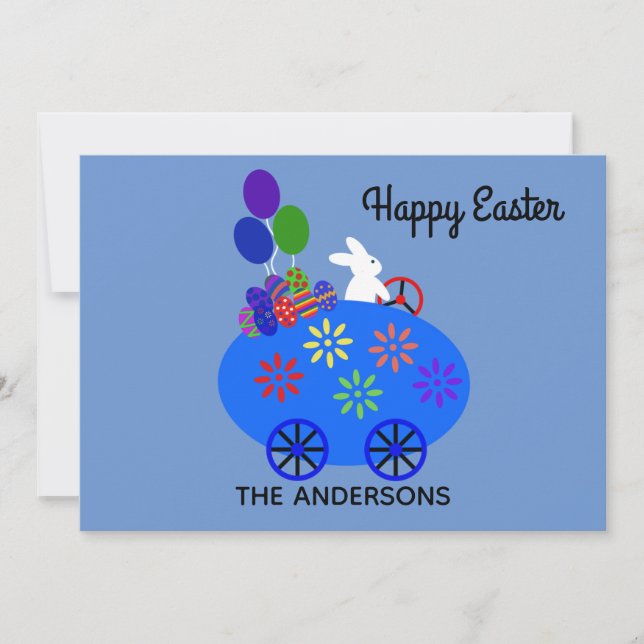 Tarjeta Pequeña Easter Bunny Riding Egling Car #3 Holiday Card (Anverso)