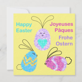 Tarjeta Pequeña Easter Egg-Bunnies Saludos Inglés Francés