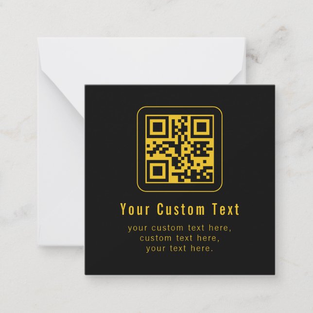 Tarjeta Pequeña Editable QR Code & Text Template | Black & Gold (Anverso)