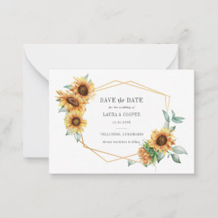Tarjeta Pequeña Efecto de oro floral de girasol Marco geométrico G