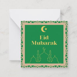 Tarjeta Pequeña Eid Mubarak Fondo Verde con marco marrón