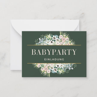 Tarjeta Pequeña Einladung Babyparty – Gold Grün Floral Babyshower