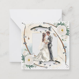 Tarjeta Pequeña El amante de la pesca saluda feliz Boda
