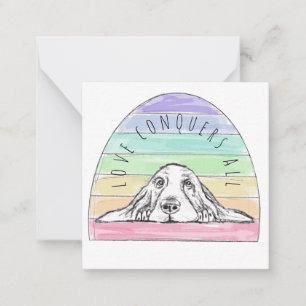 Tarjeta Pequeña el amor conquista todo perro arcoíris basset hound