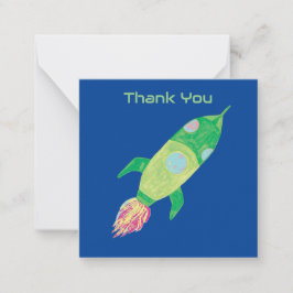 Tarjeta Pequeña El cohete espacial infantil verde personalizado