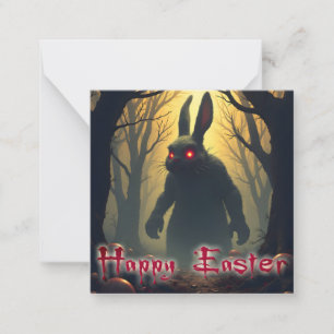 Tarjeta Pequeña El conejo de Pascua espeluznante en el bosque somb