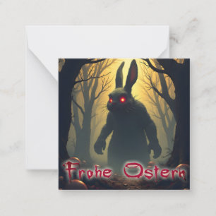 Tarjeta Pequeña El conejo de Pascua espeluznante en el bosque somb