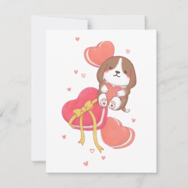 Tarjeta Pequeña El día de San Valentín: Beagle y Macarons (Anverso)