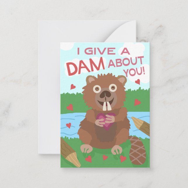 Tarjeta Pequeña El día de San Valentín Beaver Gracioso salón de cl (Anverso)