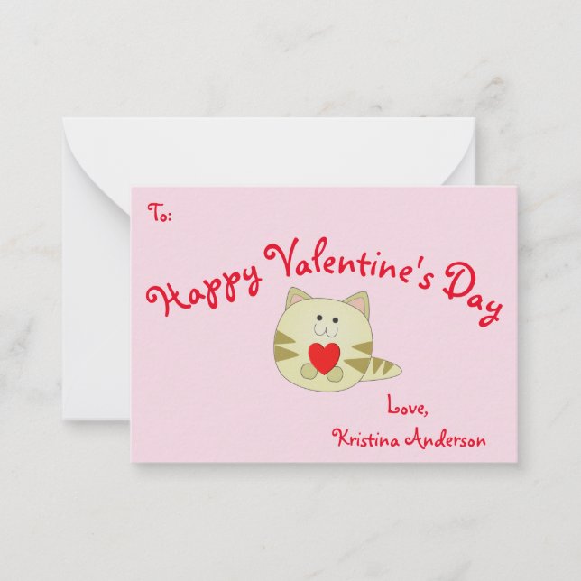 Tarjeta Pequeña El día de San Valentín de amor rosado Kitty Tamaño (Anverso)