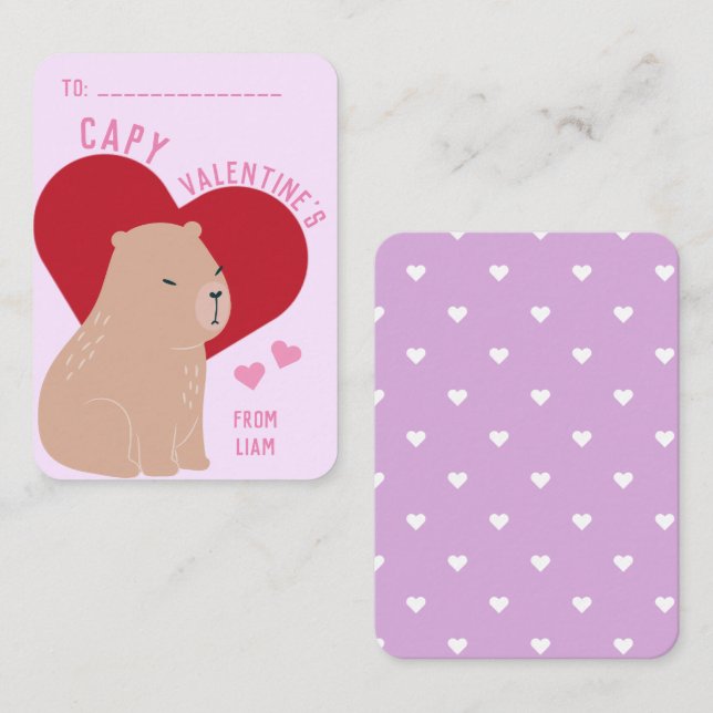 Tarjeta Pequeña El día de San Valentín de aula Capybara Capy (Anverso / Reverso)