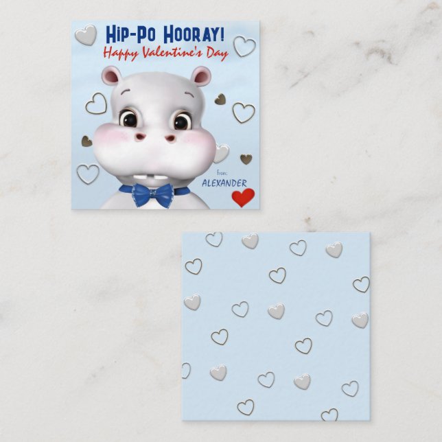 Tarjeta Pequeña El día de San Valentín de clase azul Hippo Boy (Anverso / Reverso)