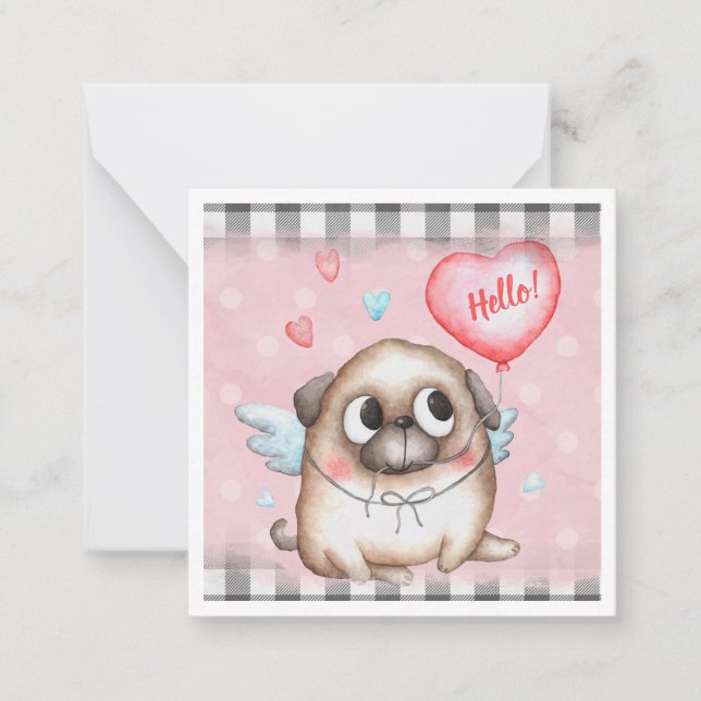 Tarjeta Pequeña El día de San Valentín de Cute Pug (Anverso)
