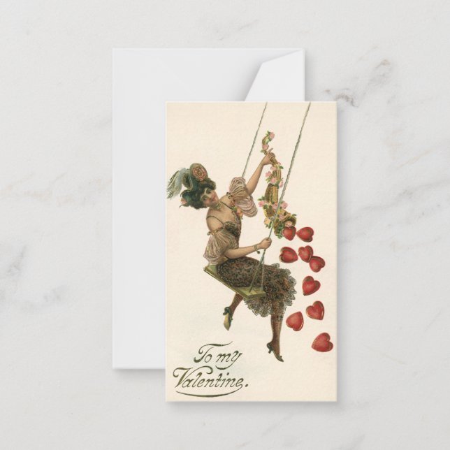 Tarjeta Pequeña El día de San Valentín de época, dama victoriana e (Anverso)