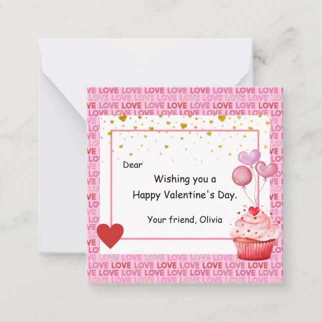 Tarjeta Pequeña El día de San Valentín de pastel dulce para niños (Anverso)
