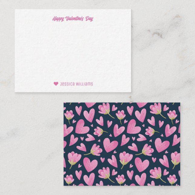 Tarjeta Pequeña El día de San Valentín del patrón cardíaco floral  (Anverso / Reverso)