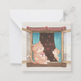 Tarjeta Pequeña El día de San Valentín: Ilustracion de gatos y cor