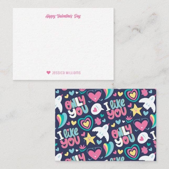 Tarjeta Pequeña El día de San Valentín lindo del patrón de doodle  (Anverso / Reverso)