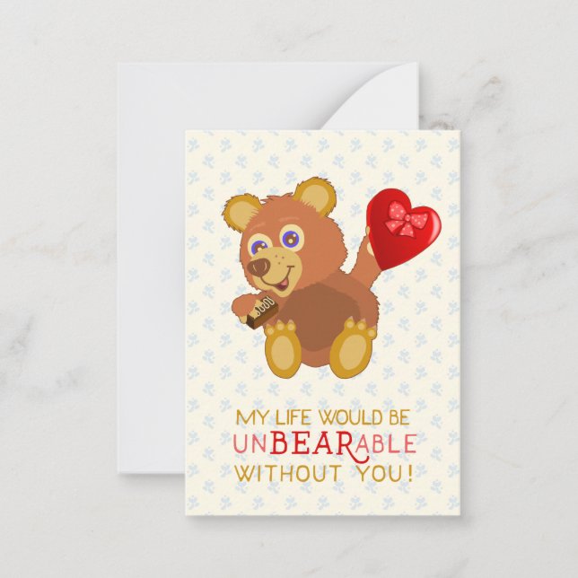Tarjeta Pequeña El día de San Valentín Oso Gracioso Escolar Infant (Anverso)