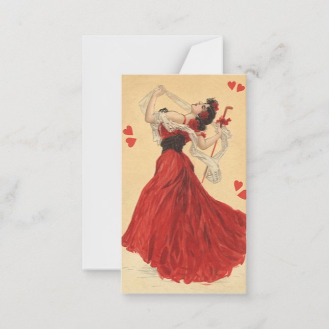 Tarjeta Pequeña El día de San Valentín Vintage, Danzante Dama Rojo (Anverso)