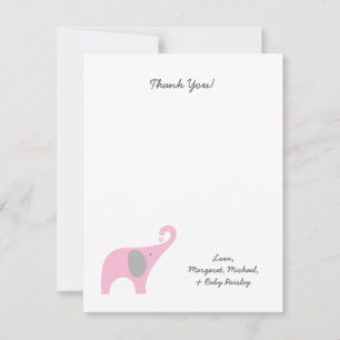 Tarjeta Pequeña El elefante rosado Baby Shower le agradece las