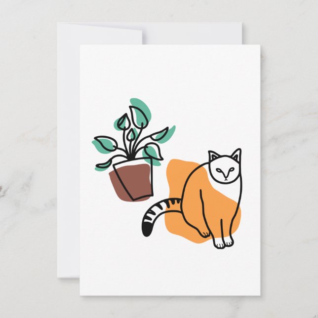 Tarjeta Pequeña El gato y la planta (Anverso)