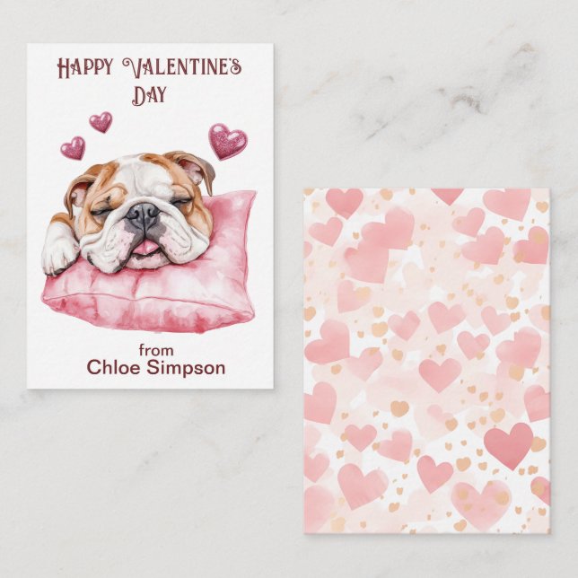 Tarjeta Pequeña El gracioso Bulldog de San Valentín Fiesta de clas (Anverso / Reverso)