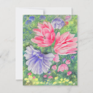Tarjeta Pequeña El jardín rojo y azul pastel florece con acentos a