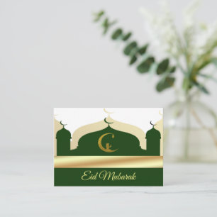 Tarjeta Pequeña El Oro Y La Mezquita Verde Eid Mubarak