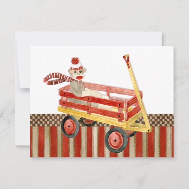 Tarjeta Pequeña El vagón rojo del mono del sock, gracias Cartas de (Anverso)