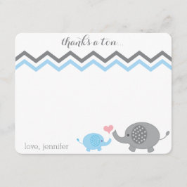 Tarjeta Pequeña Elefante Baby Shower Gracias Chevron Gris Azul