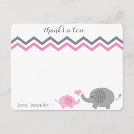 Tarjeta Pequeña Elefante Baby Shower Gracias Chevron Gris Rosa