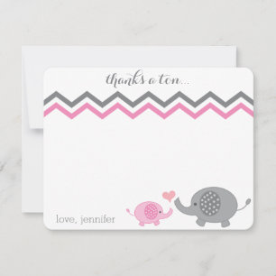 Tarjeta Pequeña Elefante Baby Shower Gracias Chevron Gris Rosa