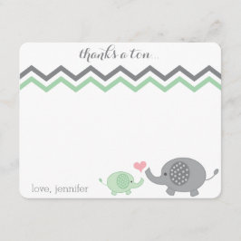 Tarjeta Pequeña Elefante Baby Shower Gracias Chevron Gris Verde