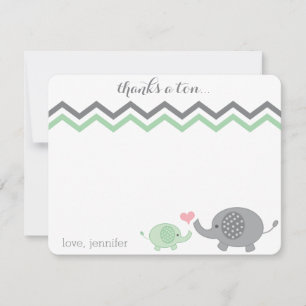 Tarjeta Pequeña Elefante Baby Shower Gracias Chevron Gris Verde